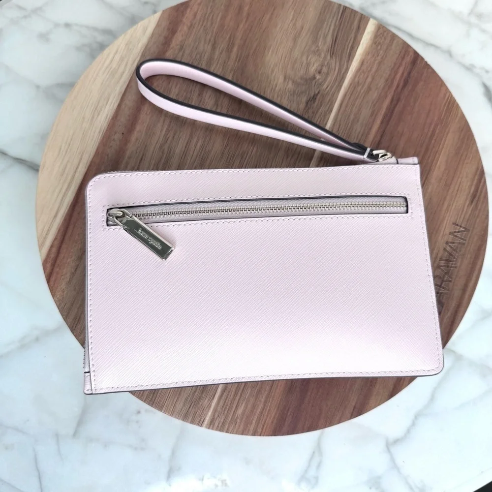 Kate Spade ♠️ NWOT GENUINE blush Pink soldout color Wristlet,gold pin mount logo
